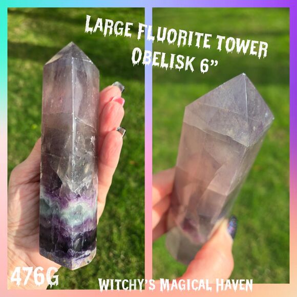 Crystal Fluorite Polished Tower Obelisk, 476g - Picture 9 of 9